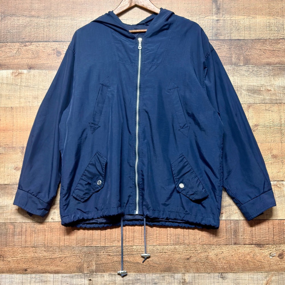 Vintage Kaos Sport Mens Blue Hooded Windbreaker Jacket Full Zip Nylon Size M